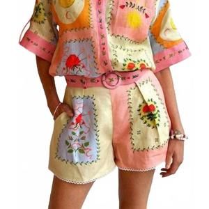 NEW DE VAVE patchwork print short sleeve shirt and shorts set in multi